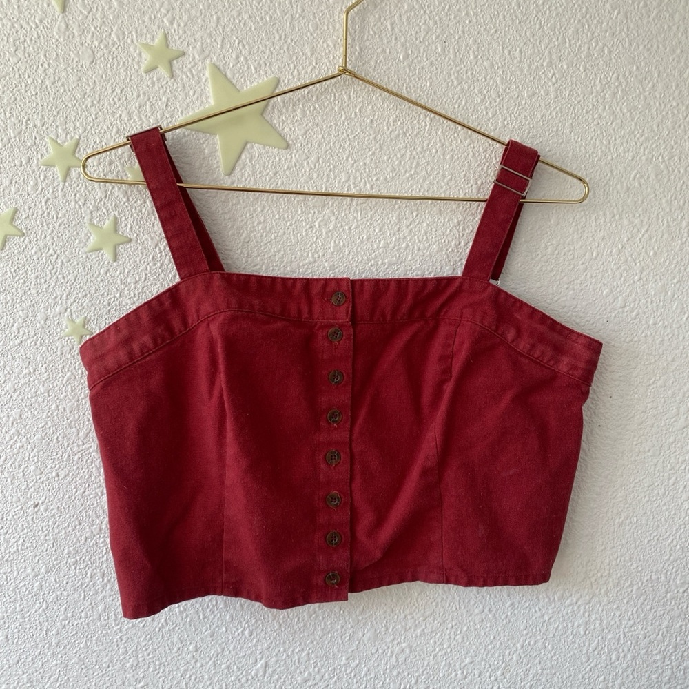 Women's Red Button-Up Crop Top